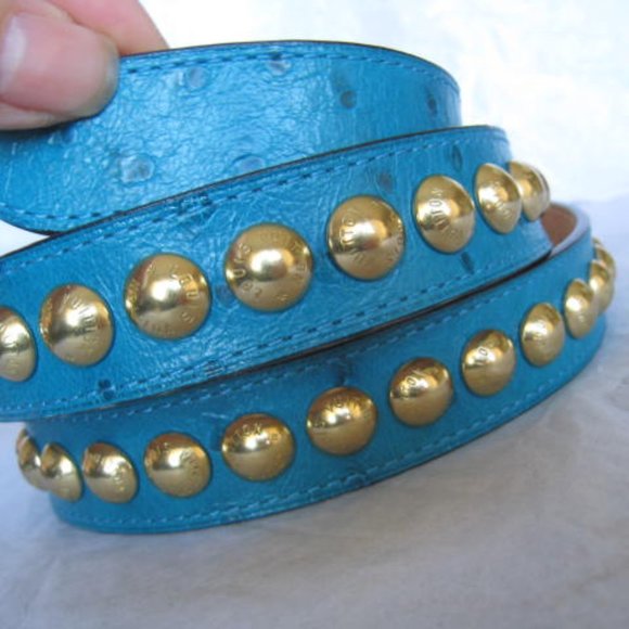 Extremely Rare Blue Stud Limited Edition Exotic Ostrich Skin Leather Belt Jeans - Picture 5 of 13